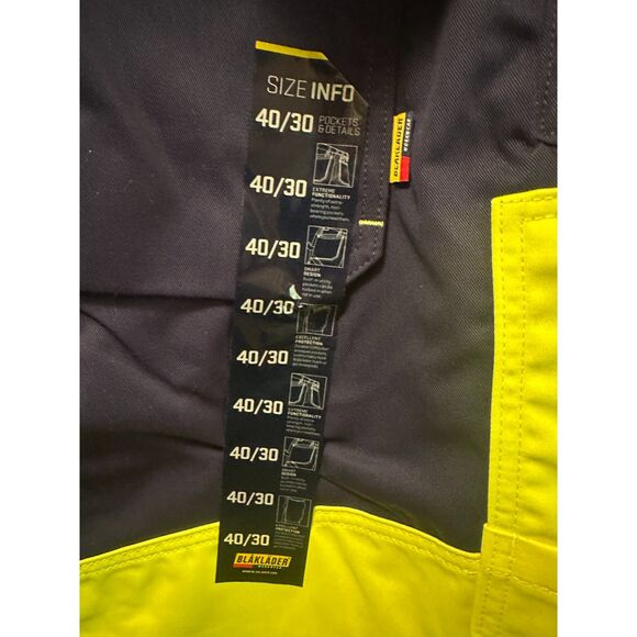NWT BLÅKLÄDER Men's 1609: X1600 Highvis Trouser Size 40x30 Navy Yellow - Picture 7 of 7